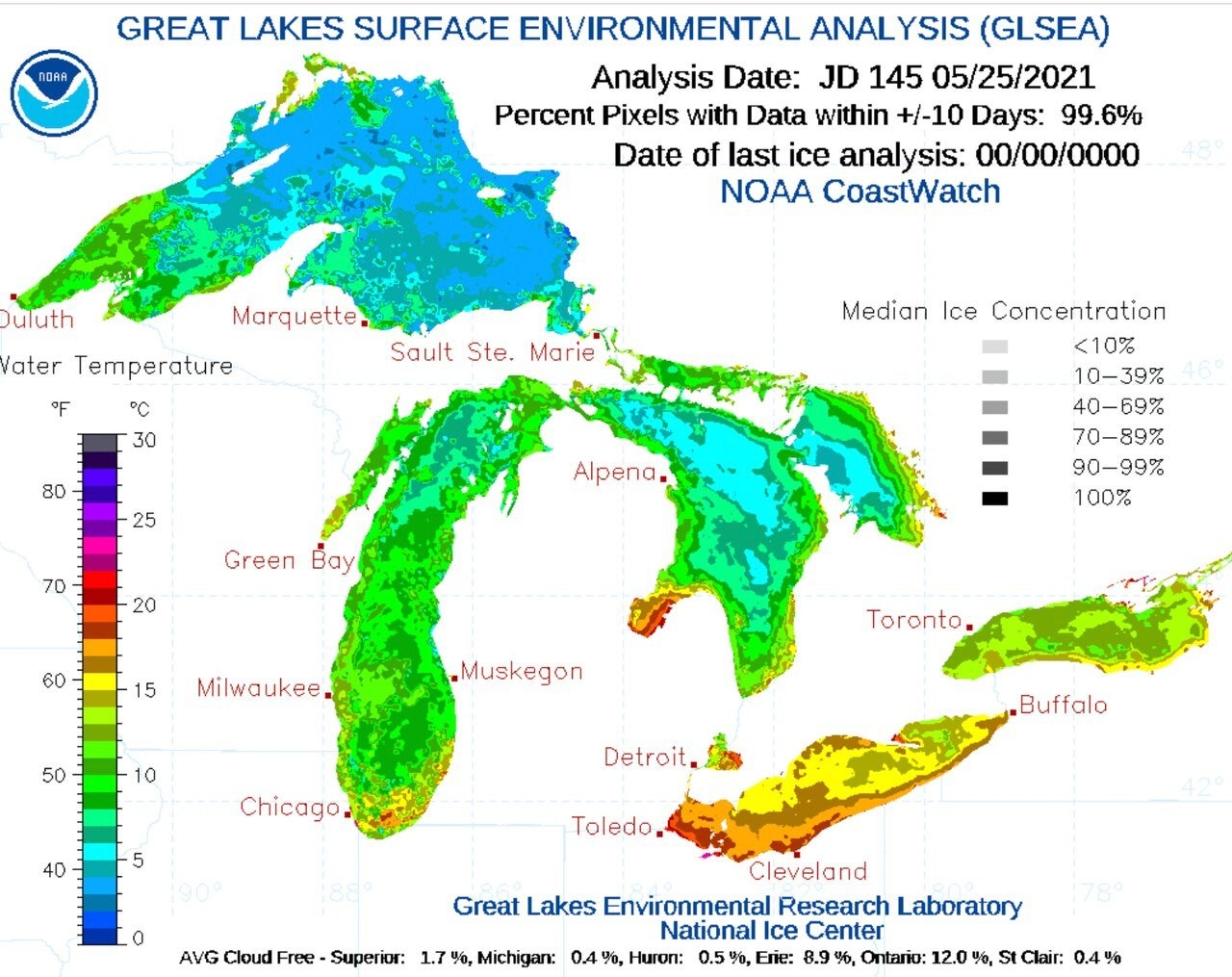 All Great Lakes are warmer than normal now