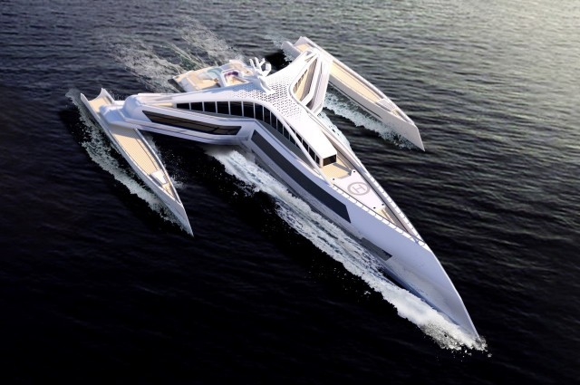 This massive luxurious superyacht concept comes with three hulls instead of one