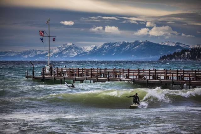 Surfing on Lake Tahoe? These diehards don neoprene and dive in when frigid waves roll