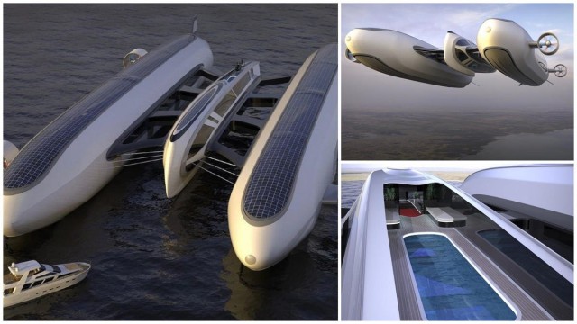 Designed for a sci-fi loving wealthy enthusiast – This 276 feet long helium-powered flying superyacht has ultra-luxurious interiors and even a swimming pool.