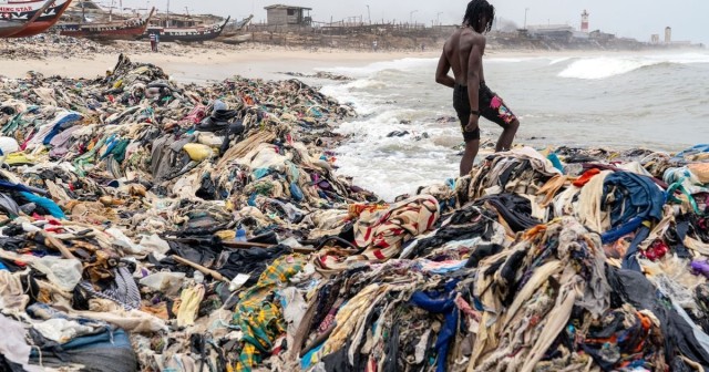 Mountain of unwanted clothes from the UK washes up on Ghana's beaches