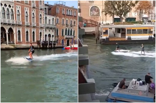 The Mayor of Venice has rightly fined and expelled two tourists who carelessly zipped down the city’s iconic Grand Canal and showed off their $24,000 electric hydrofoil surfboards.